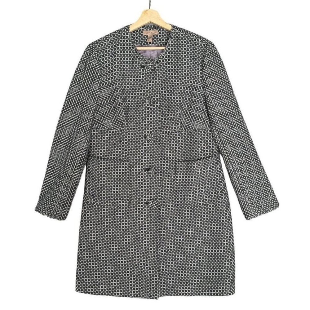 Women's Black & White Patterned Long Blazer Coat